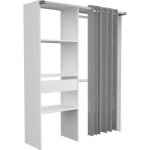 Dressing artic avec rideau - blanc - 1 colonne + 2 penderies + 1 tiroir - ekipa