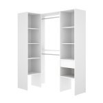 Dressing dangle ouvert avec penderie � double tringles 1 tiroir et 8 �tag�res coloris blanc