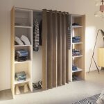 Dressing extensible 2 colonnes naturel / blanc et rideau taupe - clothes