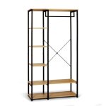 Dressing portant v�tements bois / m�tal 167x90x40 cm penderie + colonne 3 �tag�res + 2 rayons chaussures ...