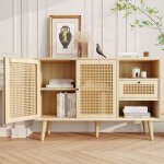 Dripex buffet bas 1 tiroir 2 portes 2 niches en rotin tress - commode tagres rglables - style contemporain ...