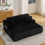 Dripex canap� - lit relax 2 / 3 places en tissu velours c�tel� noirfauteuil lounge avec porte - boissons ...