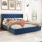 Dripex lit capitonné 160×200cm tissu en velours bleulit adulte avec sommier à lattes et tête de litrembourrage ... Dripex lit capitonné 160×200cm tissu en velours bleulit adulte avec sommier à lattes et tête de litrembourrage ...