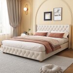 Dripex lit capitonné en lin 140×190cm avec sommier à lattes et tête de lit revêtement boutons et rivets ... Dripex lit capitonné en lin 140×190cm avec sommier à lattes et tête de lit revêtement boutons et rivets ...