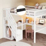 Dripex lit mezzanine 140 * 200cm avec bureau usb et �clairage ledlit enfant adolescent avec escalier ...