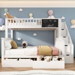 Dripex lit superpos� 90�200cm / 140�200cm avec deux tiroirs et tableau pour enfantslit enfant avec escaliers ...