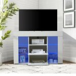 Meuble tv dangle blanc buffet moderne table tv brillance avec lumi�res led etag�res en verre 100x40x68cm ...