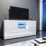Dripex meuble tv blanc brillant avec ledcasierplacard de buffet salon armoires de rengement moderne 135cm ...