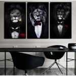 Drle animal noir blanc lion en costume toile tableau affiches et abstrait animal toile tableau peintures ...