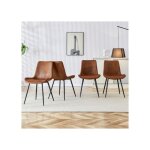 Drose - 4 chaises de salle � manger en simili cuir - brun - style contemporain - pieds m�talliques antid�rapan ...