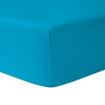 Dublanc drap housse 160 x 200 cm bleu turquoise - 100 % coton
