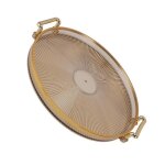 Duokon plateau de service rond plateau rond avec poign�e dor�e �l�gant plateau de service multifonctionnel ...