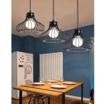Suspension lustre industriel ple long 3 lampes - e27 - noir - cuisine - salle  manger - bar