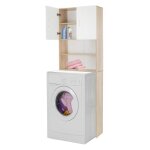 Ecd germany meuble pour machine � laver 190x625 cm blanc / ch�ne sonoma 2 portes 2 compartiments ouverts ...