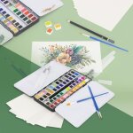 Ecd germany set daquarelle 48 couleurs dans une bote portable 3 pinceaux 1 crayon 2b 2 crayons aquarelle ...