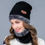 Écharpe bonnet tricot homme femme velours - noir - adulte - femme Écharpe bonnet tricot homme femme velours - noir - adulte - femme