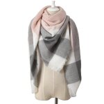 charpe carreaux triangle chaude femme foulard chle douce automne / hiver confortable - saumon rose ...