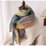 Echarpe femme foulard � carreaux color�s imitation cachemire ? 63x200 cm ? jaune vert