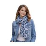 �charpe femme - foulard l�ger c?ur l�opard - couleur bleu - 100% viscose - imprim� graphique