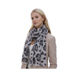 �charpe femme - foulard l�ger c?ur l�opard avec dorure - 100% viscose - noir - 90x180 cm