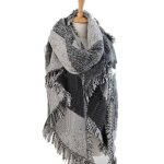 Echarpe femme plaid frange en laine et cachemire - popspo - gris - automne / hiver