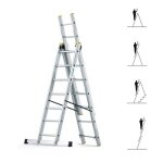 Echelle transformable 3 plans stablepro 3x7 marches aluminium extensible coulissante 6 positions hauteur ...