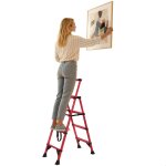 �chelle t�lescopique en aluminium pliable 4 marches charge 150 kg escabeau escamotable l�ger