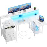 Ecofurnix bureau gaming angle l rabattable 140 cm ? table ordinateur avec tiroir en tissu et support ...