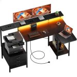 Ecofurnix bureau gaming angle l rabattable 140 cm ? table ordinateur avec tiroir en tissu et support ...