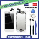 �cran complet iphone 5 - blanc - lcd + vitre tactile - avec cam�ra avant - bouton home - ch�ssis inclus ...