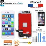 cran lcd iphone 8 blanc avec vitre tactile sur chassis + outils + verre trempe