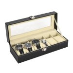 �crin � montres 6 emplacements - 1 pi�ce verre fermeture - noir - convient pour hommes cadeaux anniversaire ...