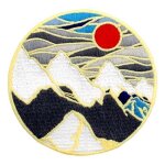 Ecusson patchs brod en montagne de glace sous le soleil rouge broderie patchs