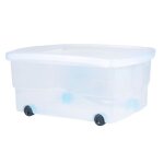 Coffre de rangement - eda - 80 l - plastique - roulettes - blanc naturel