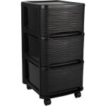 Eda plastique tour de rangement - 3 tiroirs 14 l dcor stone avec roulettes - noir - 32 x 37 x 61 cm
