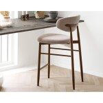 Eddie - lot de 2 tabourets en tissu textur� - pieds en acier effet bois - marron / beige