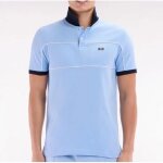 Eden park - polo � manches courtes en coton marine d�coupes passepoil�es coupe droite