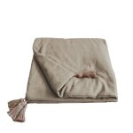 Edredon panama avec pompons en jute naturel 90x190 cm Edredon panama avec pompons en jute naturel 90x190 cm