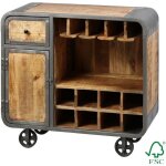 Edwin - meuble bar multi - rangements acier et bois massif