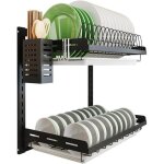 �gouttoir mural pour vaisselle support de rangement suspendu au - dessus de l?�vier 2 niveaux porte - ...