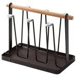 �gouttoir � tasses en fer support � mugs en m�tal avec plateau et poign�e en bois porte - verres