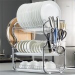Egouttoir à vaisselle en acier inox 3 niveaux et 3 plateau étagère de cuisine support à vaisselle Egouttoir à vaisselle en acier inox 3 niveaux et 3 plateau étagère de cuisine support à vaisselle
