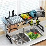 Égouttoir à vaisselle en acier inox noir - yis - 2 niveaux - grande capacité avec crochets pour ustensiles ... Égouttoir à vaisselle en acier inox noir - yis - 2 niveaux - grande capacité avec crochets pour ustensiles ...