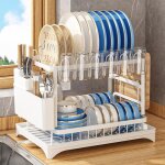 gouttoir  vaisselle - inox - 2 niveaux - drainage automatique - design contemporain - blanc