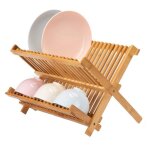 gouttoir  vaisselle - bambou - pliable - 42x26. 5x35 cm - brun clair - accessoires de cuisine