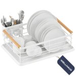 �gouttoir � vaisselle - wellhaus - 43�305�14 cm - blanc - bac d�gouttage amovible - porte - couverts