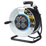 Electraline enrouleur electrique professionnel 40m pour chantier en mtal 4 prises ip44 avec guide pour ...