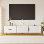 �l�gant meuble tv 2 tiroirs 2 portes sculpt�es poign�es et pieds dor�s 170x45x37 cm pour grand �cran ...