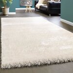 �l�gant tapis shaggy poils hauts uni moelleux brillant en blanc cr�me [80x150 cm]