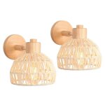 Elektrah 2pcs applique murale int�rieur 20cmmoderne lampe murale industriel r�glable en bois et rotin ...